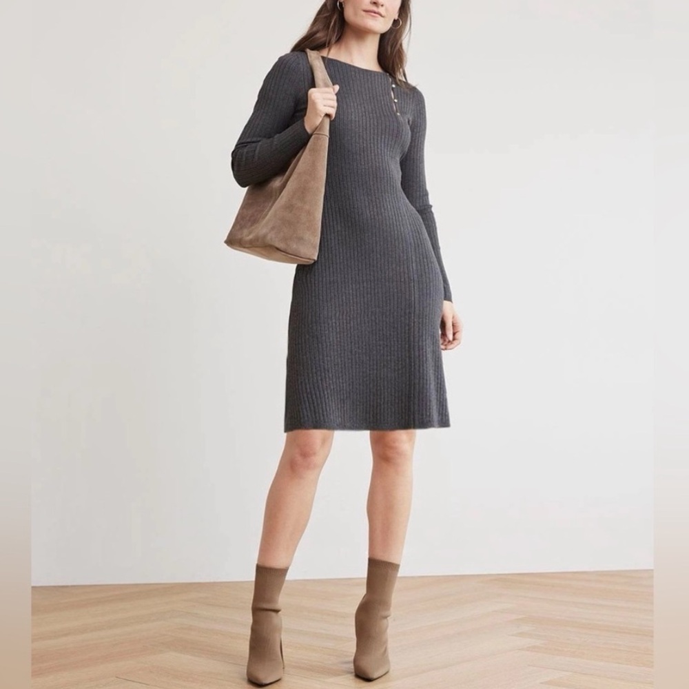 RW & CO Ribbed Knit Dress Long Sleeve Round Neck